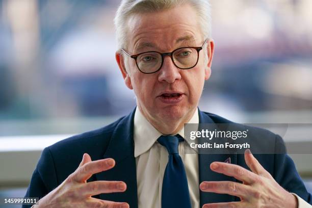 The Levelling Up Secretary, Michael Gove, signs a landmark devolution deal for the North East on January 27, 2023 in Gateshead, England. £1.4 billion...