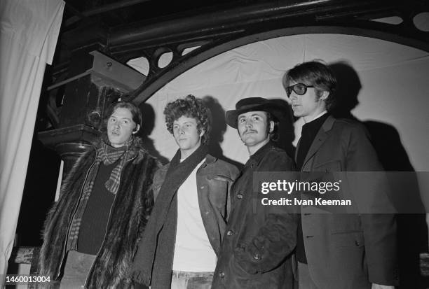 American rock group The Byrds attend a press call in London in February 1967. Members of the band are, from left, Michael Clarke , Chris Hillman,...