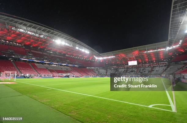 General view inside the stadium prior to the Bundesliga match between RB Leipzig and VfB Stuttgart at Red Bull Arena on January 27, 2023 in Leipzig,...
