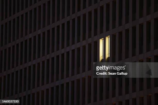 Light shines in an office of the headquarters of the Bundesnachrichtendienst, or BND, Germany's foreign intelligence agency, stands on January 27,...
