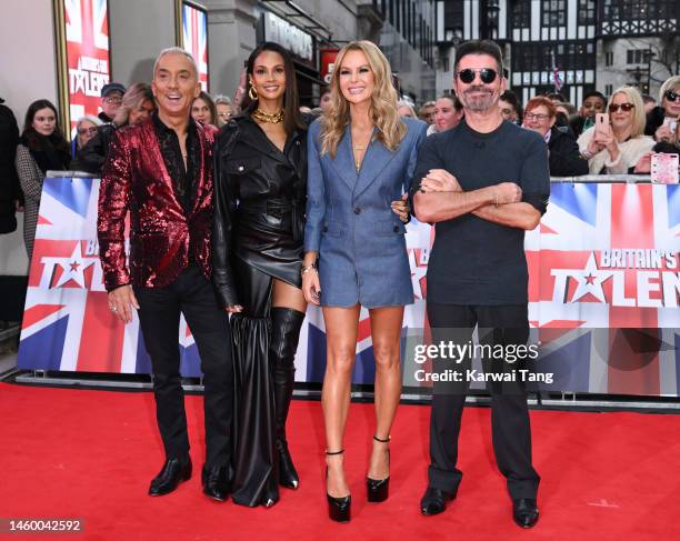 Bruno Tonioli, Alesha Dixon, Amanda Holden and Simon Cowell attend the Britain's Got Talent 2023 Photocall at London Palladium on January 27, 2023 in...