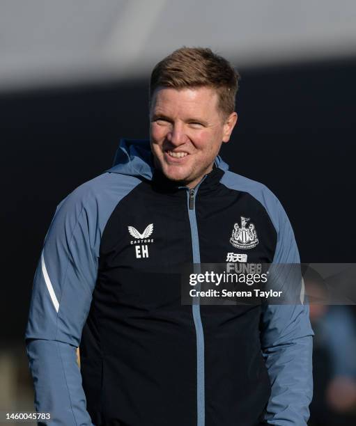 Newcastle United Head Coach Eddie Howe during the Newcastle United Training Session at the Newcastle United Training Centre on January 27, 2023 in...