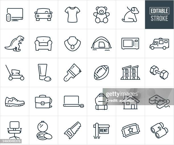 classifieds advertising categories thin line icons - editable stroke - digital marketing tools stock illustrations
