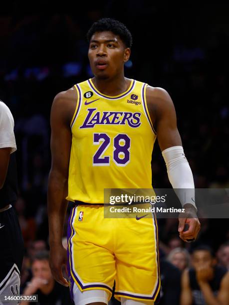 Rui Hachimura of the Los Angeles Lakers at Crypto.com Arena on January 25, 2023 in Los Angeles, California. NOTE TO USER: User expressly acknowledges...