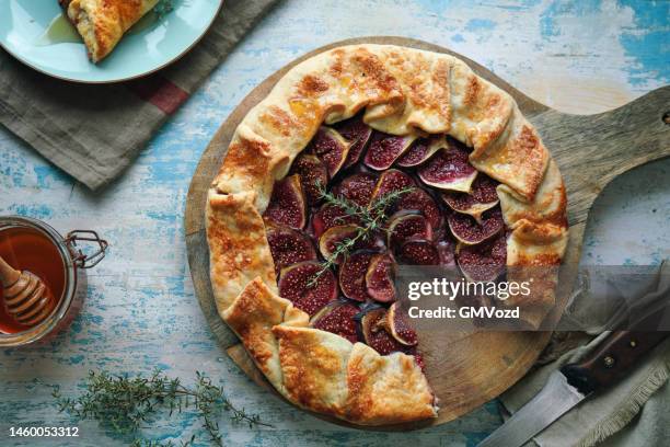 fresh baked fig galette with mascarpone - savoury food stock pictures, royalty-free photos & images