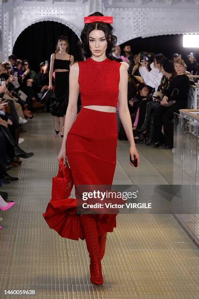 Model walks the runway during the Patou Ready to Wear Fall/Winter 2023-2024 fashion show as part of the Paris Fashion Week on January 27, 2022 in...