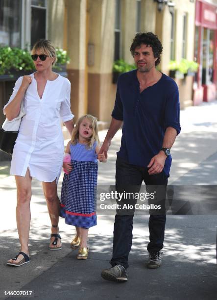 Sunrise Coigney, Odette Ruffalo and Mark Ruffalo are seen on the streets of Manhattan on June 8, 2012 in New York City.