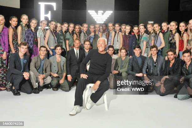 Giorgio Armani and models backstage