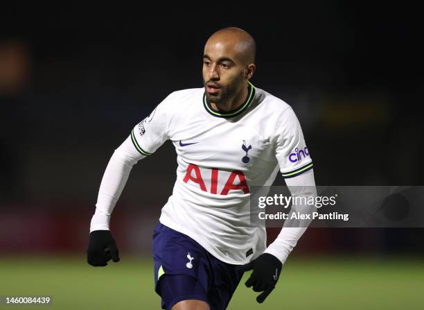 Lucas Moura of Tottenham Hotspur during the Premier League 2 match between Arsenal and Tottenham at Meadow Park on January 27, 2023 in Borehamwood,...