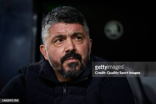 Gennaro Gattuso, Manager of Valencia CF looks on from the bench prior to the Copa Del Rey Quarter Final match between Valencia CF and Athletic Club...