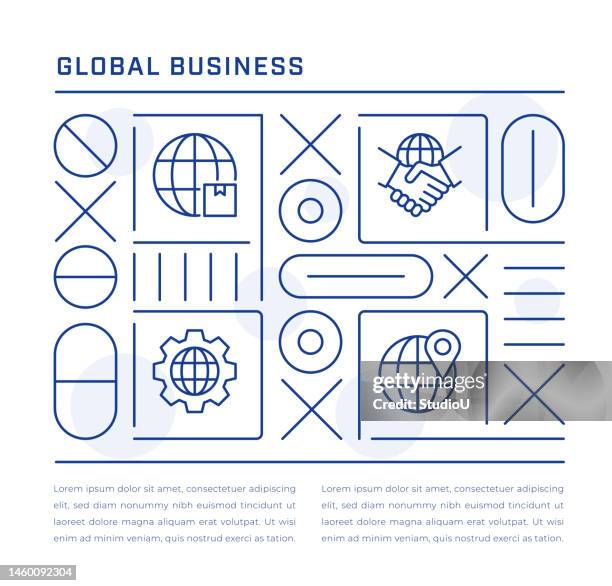 global business web banner design with global transportation, global cooperation, global management, branch office line icons - time zone map stock illustrations