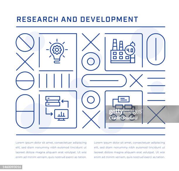 research and development web banner design with innovation, industry, technology transfer, methodology line icons - data scientists stock illustrations