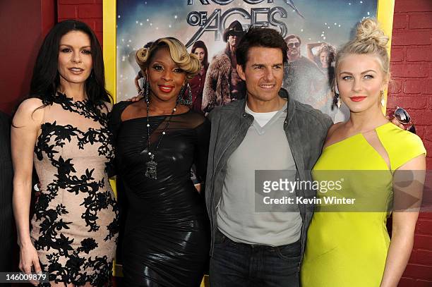 Actors Catherine Zeta-Jones, Mary J. Blige, Tom Cruise and Julianne Hough arrive at the premiere of Warner Bros. Pictures' "Rock of Ages" at...