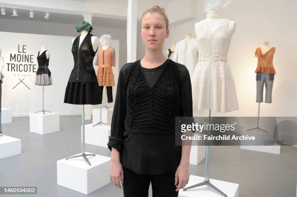 Fashion designer Alice Lemoine attends her Le Moine Tricote spring 2014 presentation at Galerie Particuliere.