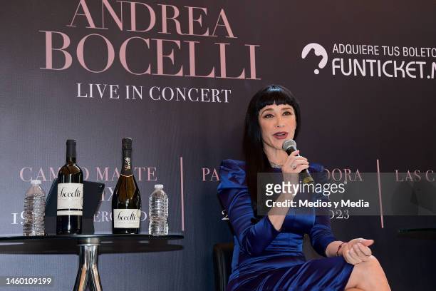 Susana Zabaleta speaks during a wine tasting event at Dante Brasa y Fuego on January 27, 2023 in Mexico City, Mexico.