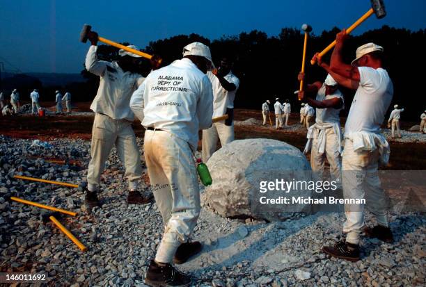 Inmates at the State Penitentiary, Limestone Correctional Center, Limestone, Alabama, August 1995. They are required to work on the chain-gang. The...