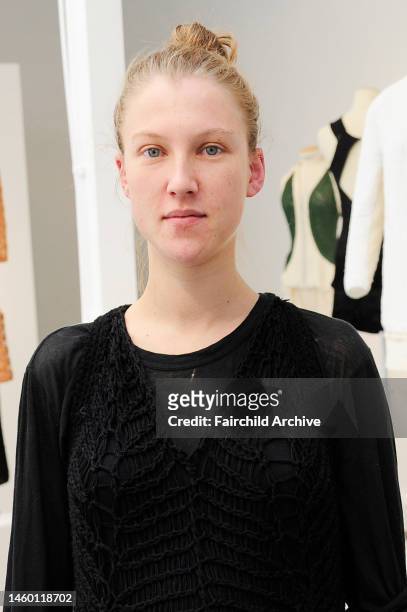 Fashion designer Alice Lemoine attends her Le Moine Tricote spring 2014 presentation at Galerie Particuliere.