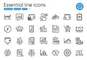 Discounts ribbon, Accounting and Stock analysis line icons. For website, printing and application. Vector