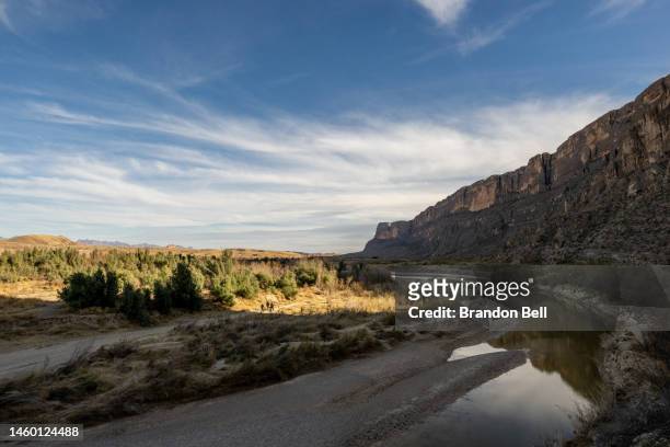 The Rio Grande flows on the outskirts of the Santa Elena Canyon in Big Bend National Park on January 27, 2023 in West, Texas. The Rio Grande, which...