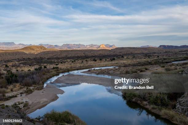 The Rio Grande flows on the outskirts of the Santa Elena Canyon in Big Bend National Park on January 27, 2023 in West, Texas. The Rio Grande, which...