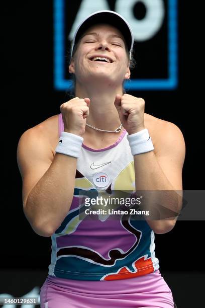 Diede De Groot of the Netherlands celebrates winning championship point in the Women's Wheelchair Singles Final against Yui Kamiji of Japan during...