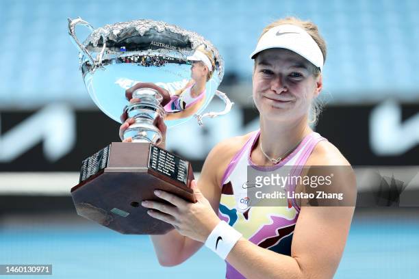 Diede De Groot of the Netherlands poses with the championship trophy after winning the Women's Wheelchair Singles Final against Yui Kamiji of Japan...