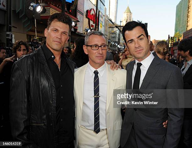 Producer Garrett Grant, director Adam Shankman and writer Justin Theroux arrive at the premiere of Warner Bros. Pictures' "Rock of Ages" at Grauman's...