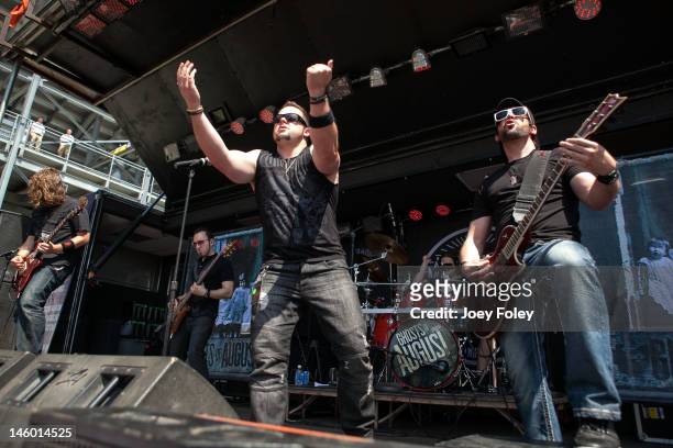 Steven Lee, Terry Freers, Dave Holowchak, Kenny Lee and Paul Delmotte of Ghosts of August perform live during the 2012 Rock On The Range festival at...