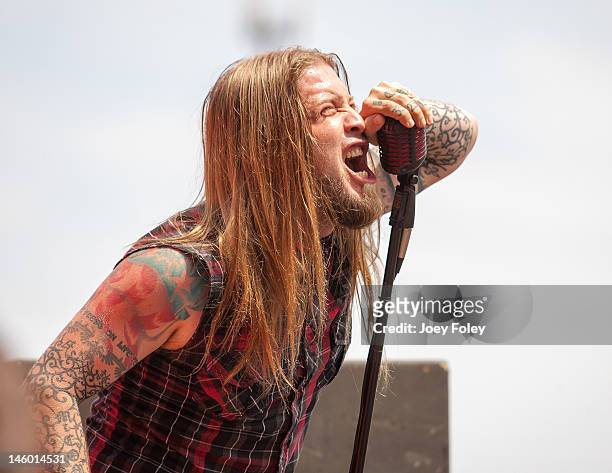 Vocalist Ryan McCombs of the hard rock band SOiL performs live during the 2012 Rock On The Range festival at Crew Stadium on May 20, 2012 in...
