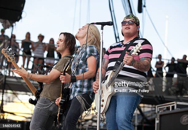Jon Lawhon, Ben Wells, and Chris Robertson of Black Stone Cherry performs live during the 2012 Rock On The Range festival at Crew Stadium on May 20,...