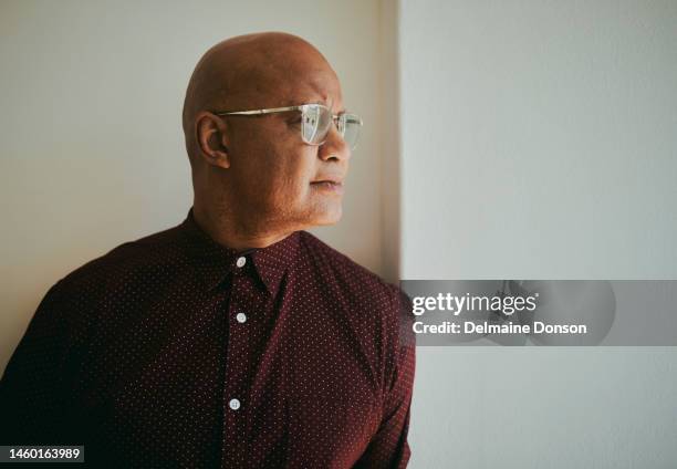 business man, thinking and planning future, ideas and vision for company with glasses at mockup space. face of entrepreneur person at office to think about cancer, success and strategy with copyspace - critical illness stock pictures, royalty-free photos & images
