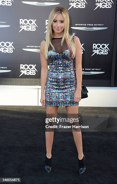 Actress Ashley Tisdale arrives at the premiere of Warner Bros. Pictures' 'Rock of Ages' at Grauman's Chinese Theatre on June 8, 2012 in Hollywood,...