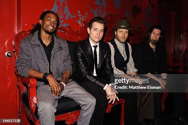 Drummer Charles Norris III, singer/ songwriter Peter Cincotti, bassist Malcolm Gold and guitarist George Orlando pose backstage at Le Poisson Rouge...