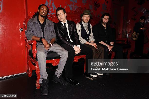 Drummer Charles Norris III, singer/ songwriter Peter Cincotti, bassist Malcolm Gold and guitarist George Orlando pose backstage at Le Poisson Rouge...