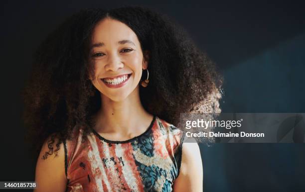 leader, business vision and face of black woman on dark background for career, pride and confidence. leadership, manager and headshot of female entrepreneur with corporate mission, goals and ideas - portrait professional dark background stock pictures, royalty-free photos & images