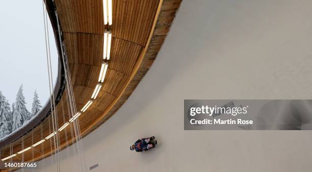 General view during the Men's Doubles Run 1 during day 2 of the FIL Luge World Championships on January 28, 2023 in Oberhof, Germany.