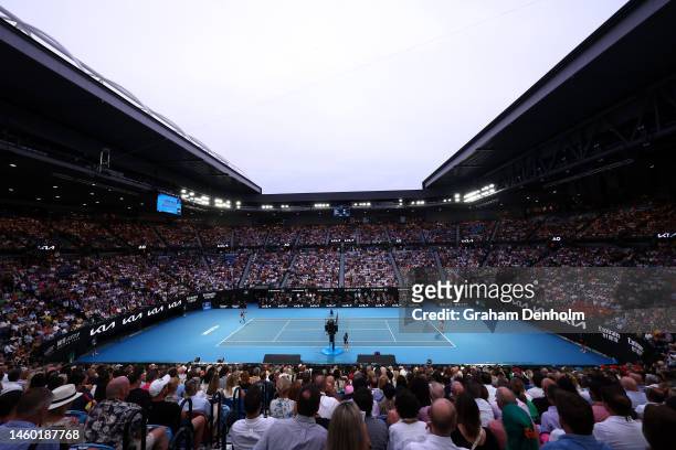 General view in the Women’s Singles Final match between Elena Rybakina of Kazakhstan and Aryna Sabalenka during day 13 of the 2023 Australian Open at...