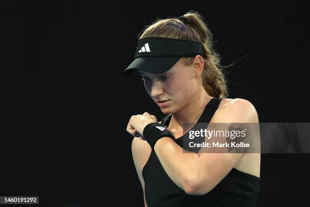 Elena Rybakina of Kazakhstan looks on in the Women’s Singles Final match against Aryna Sabalenka during day 13 of the 2023 Australian Open at...