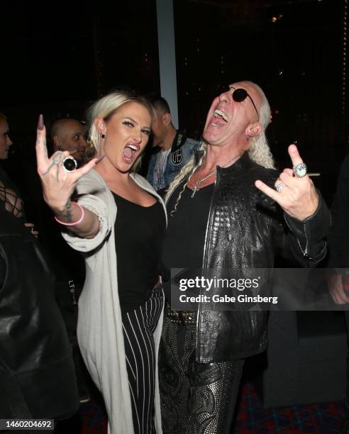 Singer Heidi Shepherd of Butcher Babies and singer Dee Snider of Twisted Sister pose during the Las Vegas Rock & Roll Extravaganza at the Hard Rock...