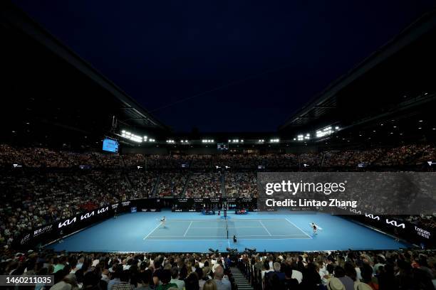 General view in the Women’s Singles Final match between Elena Rybakina of Kazakhstan and Aryna Sabalenka during day 13 of the 2023 Australian Open at...