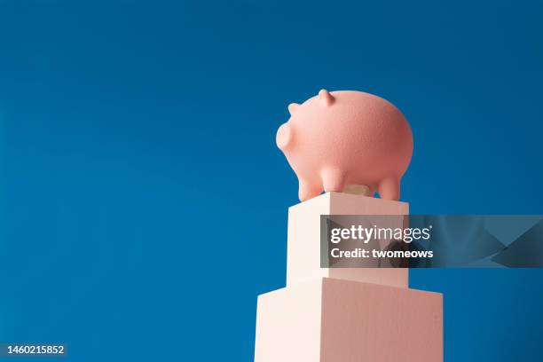 conceptual financial freedom still life with piggy bank. - financial freedom stock pictures, royalty-free photos & images