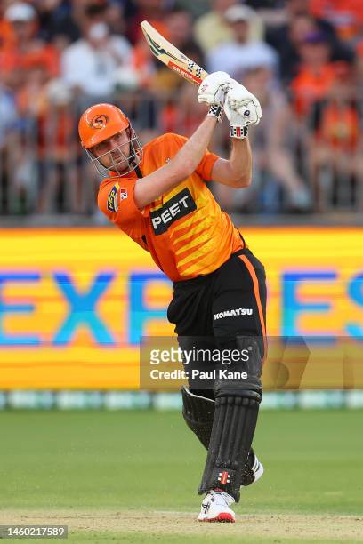 Ashton Turner of the Scorchers bats during the Men's Big Bash League match between the Perth Scorchers and the Sydney Sixers at Optus Stadium, on...