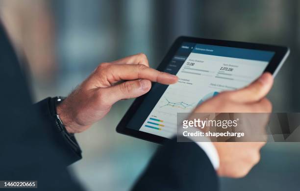 analytics, hands or business man with tablet for investment strategy, finance growth or financial review. digital, search or manager in office for schedule, future data analysis or economy research - big data stock pictures, royalty-free photos & images