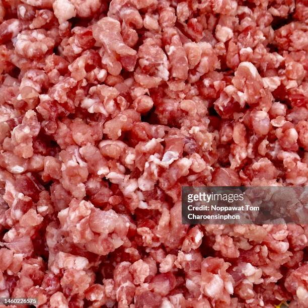 close-up shot of ground pork, bangkok, thailand - salmonellen stock-fotos und bilder
