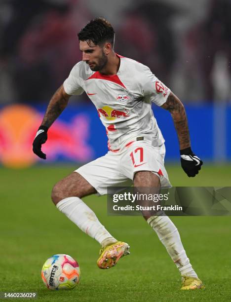 Dominik Szoboszlai of Leipzig in action during the Bundesliga match between RB Leipzig and VfB Stuttgart at Red Bull Arena on January 27, 2023 in...