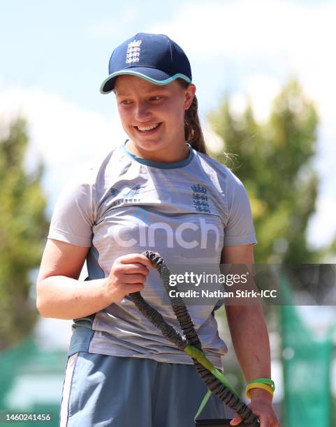 Emma Marlow of England takes in a net session prior to the ICC Women's U19 T20 World Cup 2023 Final at JB Marks Oval on January 28, 2023 in...