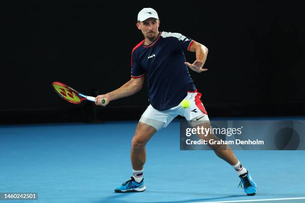 Jan Zielinski of Poland plays a forehand in the Men’s Doubles Final against Rinky Hijikata and Jason Kubler of Australia during day 13 of the 2023...