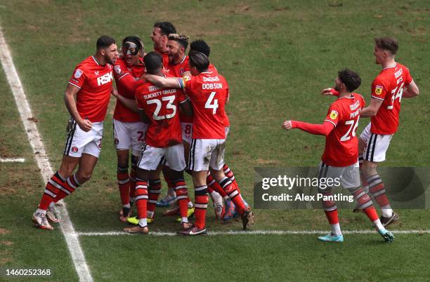 Albie Morgan of Charlton Athletic celdebrates after scoring his sides first goal during the Sky Bet League One between Charlton Athletic and Bolton...