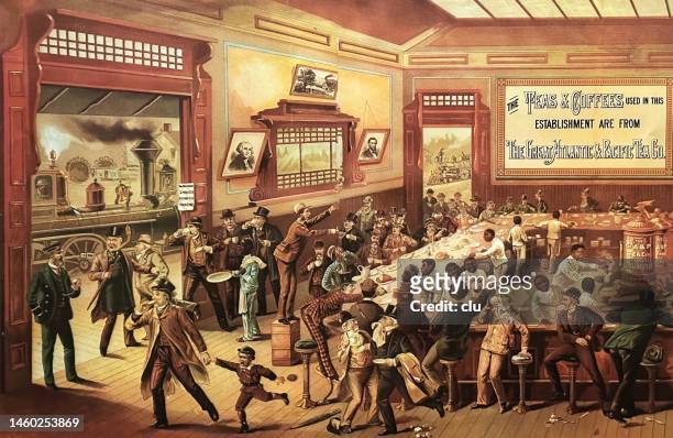 american restaurant in a railway station - bar counter stock illustrations