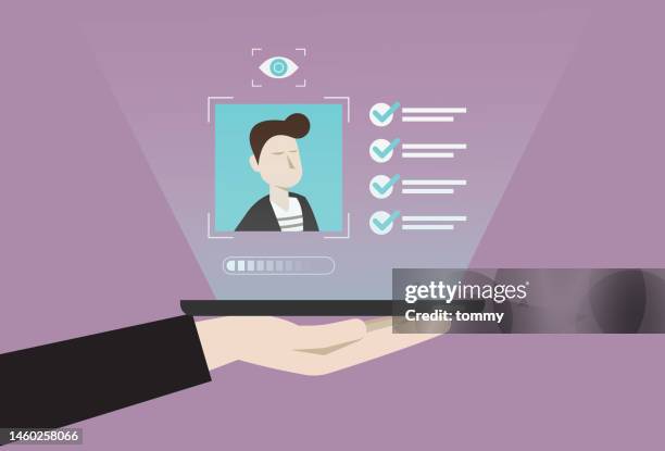 businessman uses kyc to verify their identity - identity stock illustrations